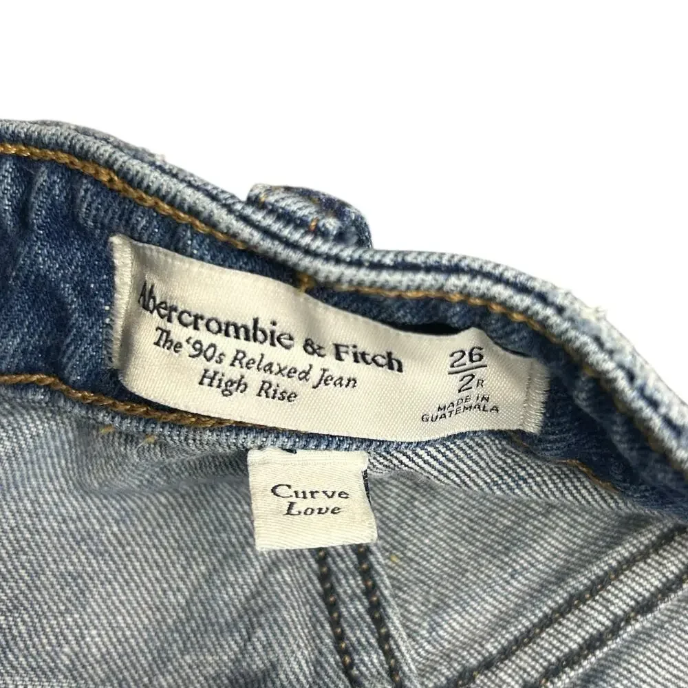 Abercrombie & Fitch The 90's Relaxed High Rise Jeans sz 2 26 Curve Love Stretch - Picture 6 of 6